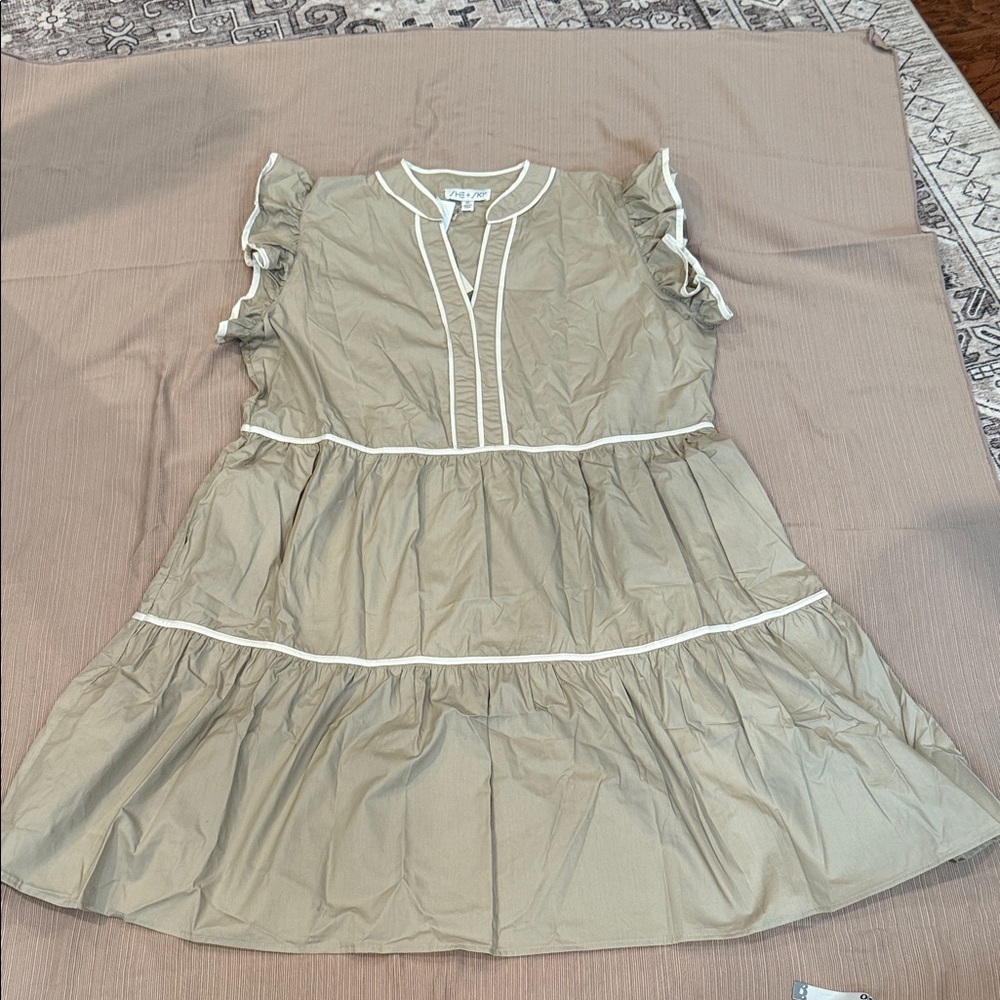 She + Sky Ruffle Sleeve Dress - Tan
